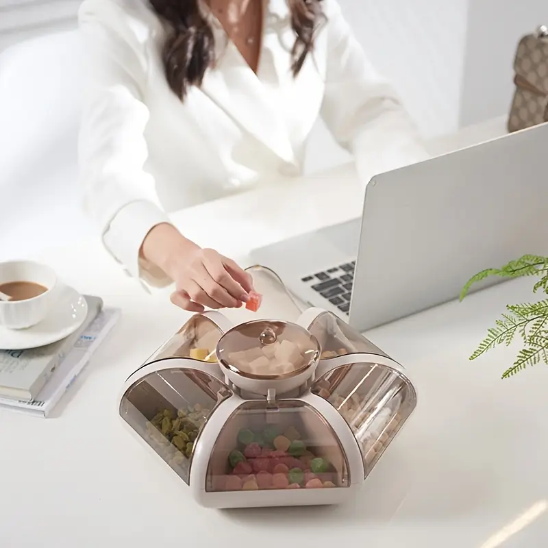1pc Creative Transparent Polypropylene Lotus Flower Shaped Snack Box with Lid, One-Key Open, Food Contact Safe, for Nuts, Snacks, Dry Fruits, Ideal for Living Room, Outdoor Picnics