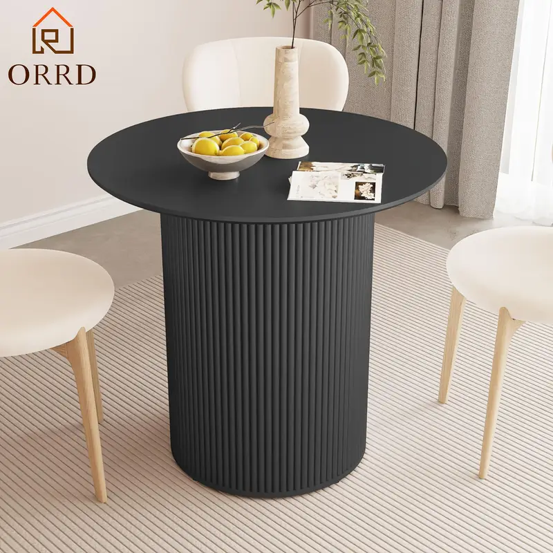ORRD Round Dining Table for 2-4 People, Mid-Century Modern Farmhouse Style Compact 31.5" Wood & MDF Fluted Base Table,