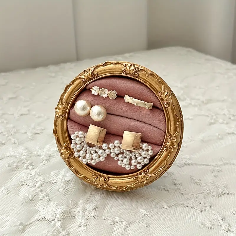 Pink Velvet Jewelry Display Tray with Golden Frame | Elegant - Perfect for Organizing Earrings, Rings, Necklaces & Bracelets - Ideal Gift for Women, Home Storage or Boutique Display