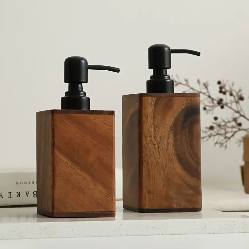 1pc Vintage Wooden Soap Dispenser, Solid Wood Outer Frame Bottle with Black Pump Stainless Steel, 6.76oz/13.53oz Hand Soap Dispenser Bottle for Liquid Lotion,