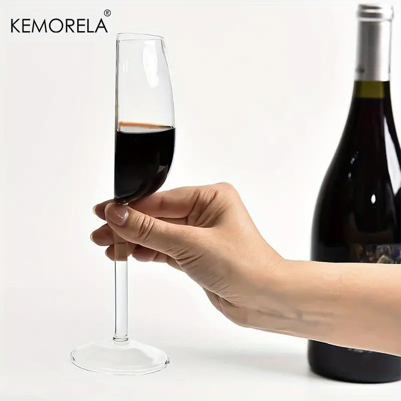 KEMORELA 1/2/4pcs Novelty Wine Glass Set - European Style Half Red Wine And Champagne Glasses with Unique Semi-Circular Cup Body Design - High Quality Glass,