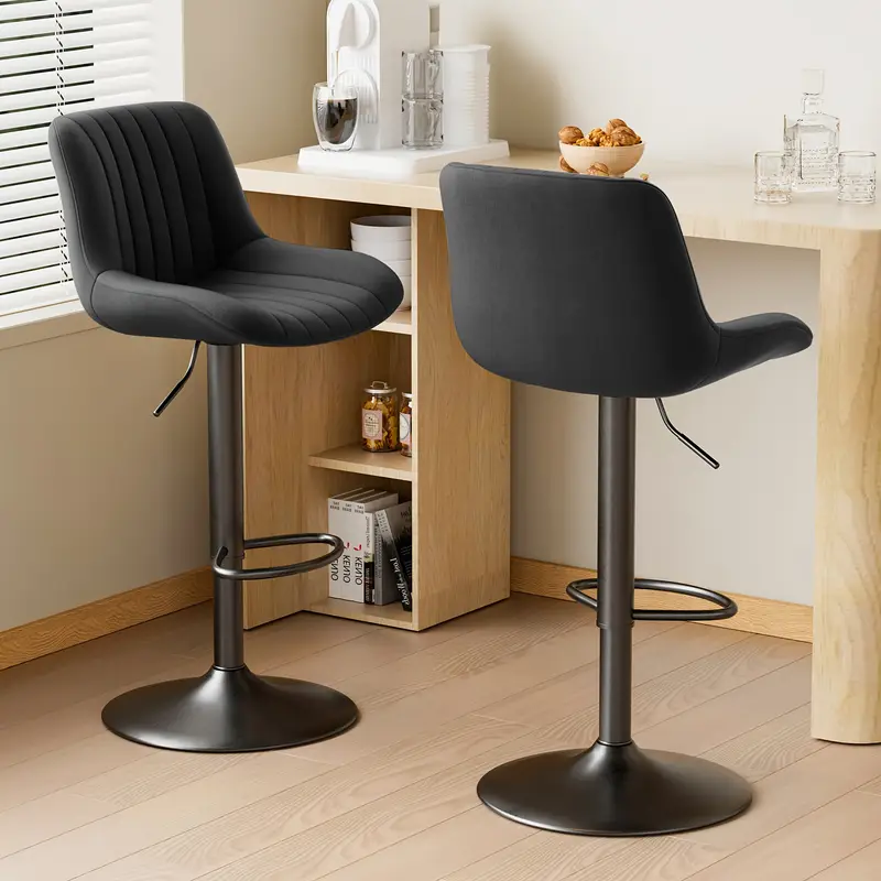 Modern Design 2pcs, 4pcs Bar Chair Set With Backrest, Black, Comfortable Faux Leather, Durable And Stable, Quick Assembly, Suitable For Restaurant Use.