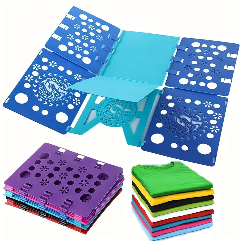 1pc Lazy Folding Board for Adults - Quick Clothes Storage & Finishing Rack, Durable Plastic with Colorful Geometric Patterns,