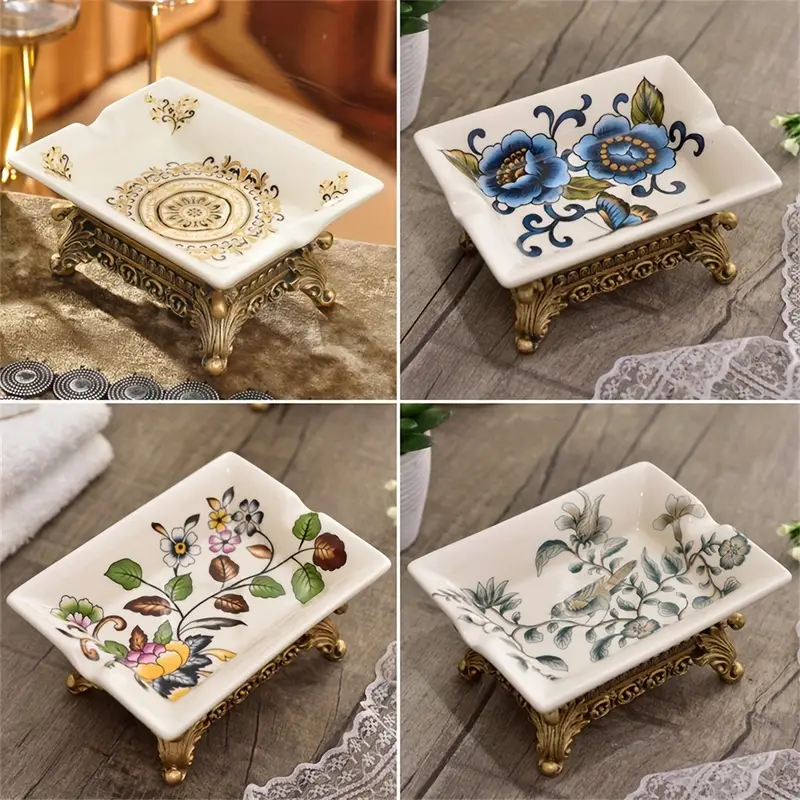 Vintage Ceramic Soap Dish - European Style, Rectangular Bathroom & Laundry Soap Tray with Drainage