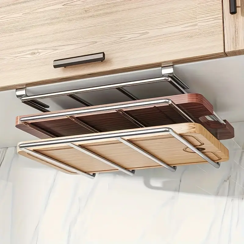 Stainless Steel Double-Layer Kitchen Storage Rack - Under Cabinet Organizer for Cutting Boards, Draining & Home Organization, Kitchen Organizers And Storage,