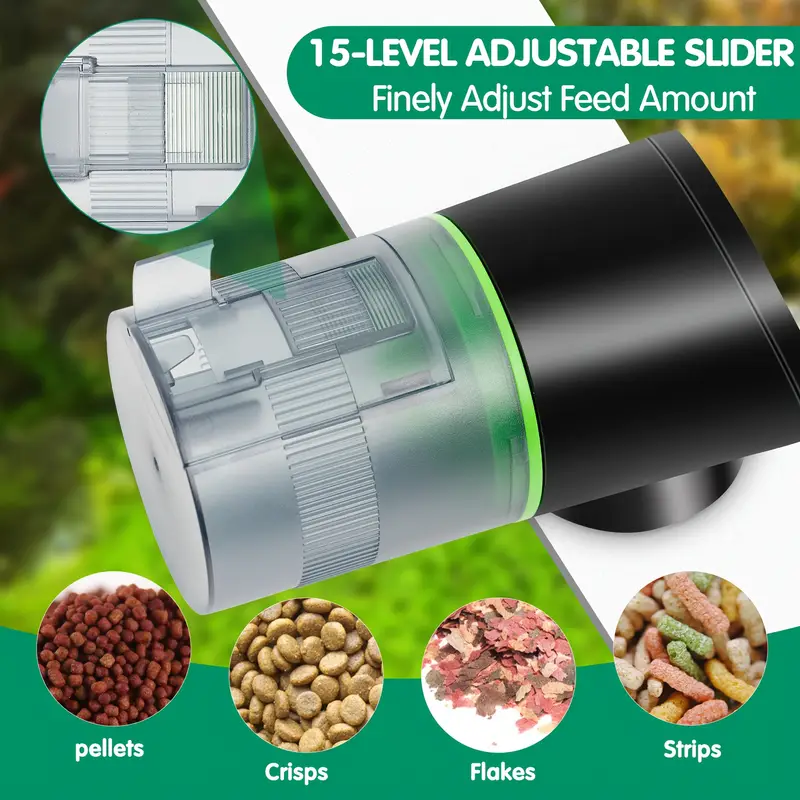 Automatic Fish Feeder Rechargeable with USB Cable Moisture-Proof Auto Fish/Turtle Feeder for Aquarium & Fish Tank Intelligent Timer Fish Food Dispenser for Vacation | Navi-EV