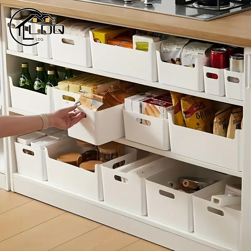 LDQ 6pcs Stackable Kitchen & Office Organizer Set - Durable Plastic Storage Bins with Handles for Utensils, Pantry Essentials & Supplies - Versatile Non-Food-Safe Containers for Home Organization