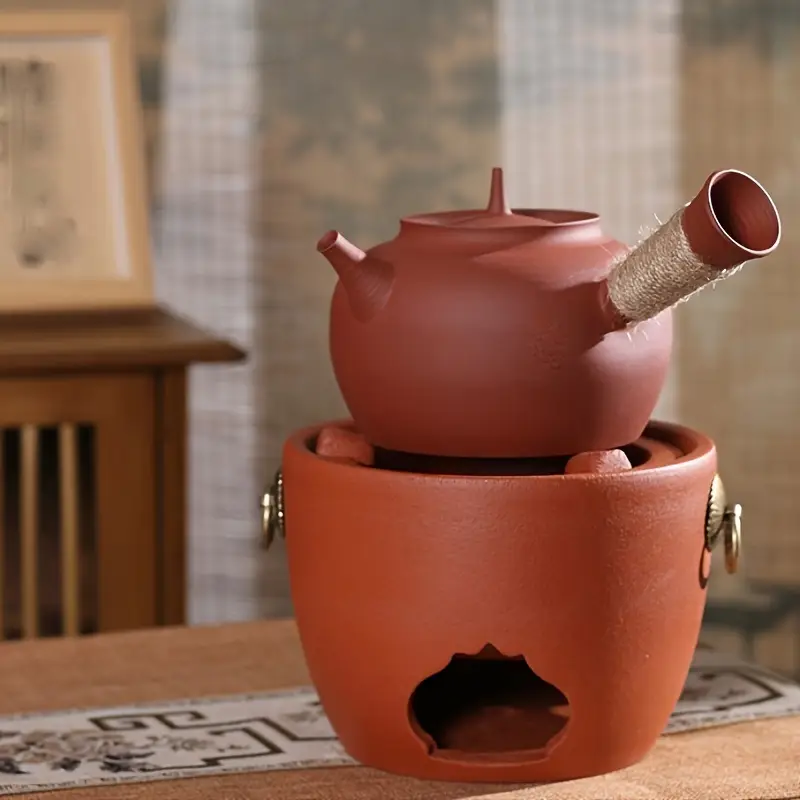Multi-Use Red Clay Ceramic Tea Kettle - Food-Safe, for Outdoor Cooking, Garden, Lawn, and Patio